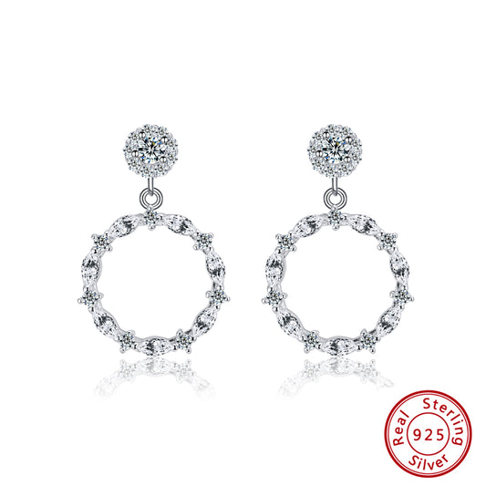 rhodium plated round design earrings, silver sterling round design earrings