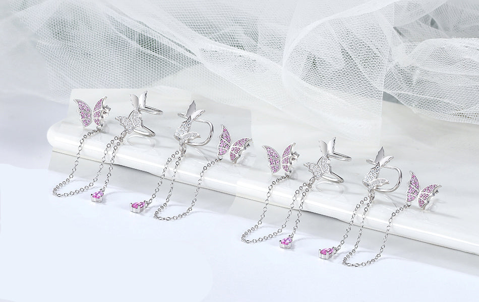 butterfly earring design, rhodium plated silver earrings, silver design rhodium plated earrings